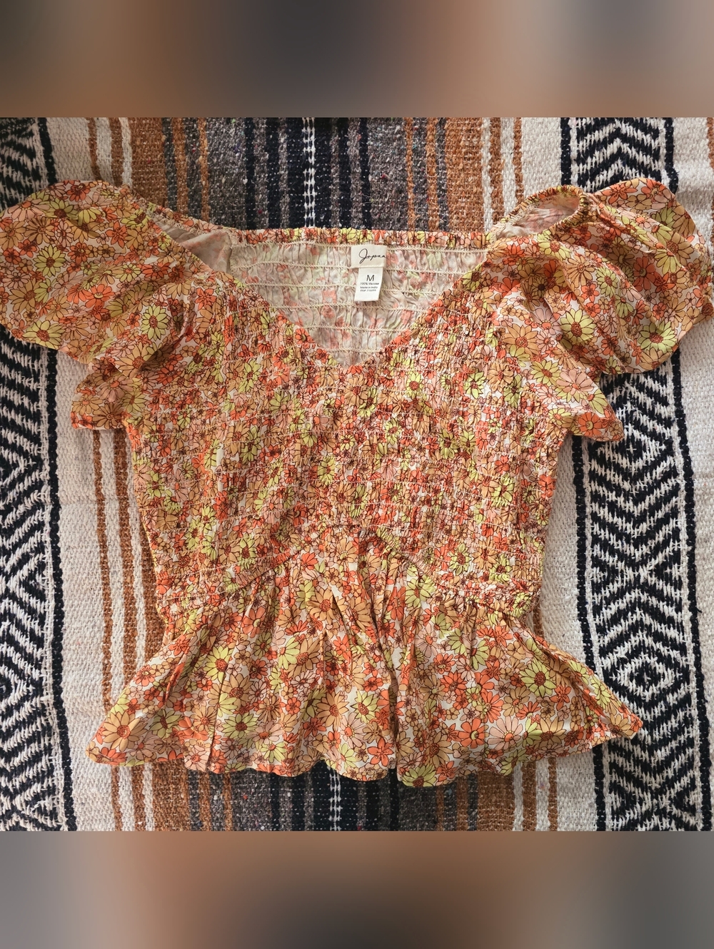 Floral Peplum Top Flutter Sleeve